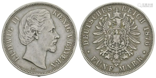 German States - Bavaria - 1876 - 5 Marks