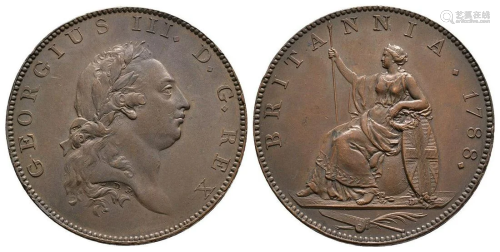 George III - 1788 - Soho Droz Pattern Copper Halfpenny