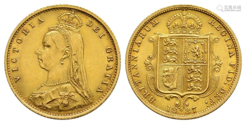 Victoria - 1887JH - Gold Half Sovereign