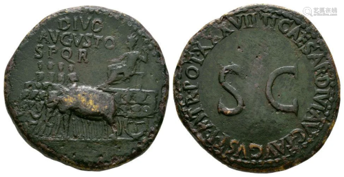 Augustus (under Tiberius) - Elephant Car Sestertius