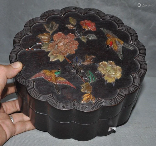 A ROSEWOOD INLAY SHOUSHAN STONE BOX QIN…