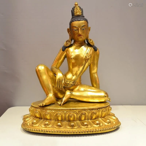 A-RARE GILT BRONZE BUDDHA FIGURE QING DYNA…