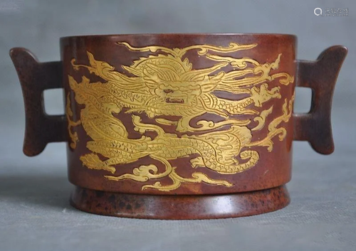 A RED COPPER GILT DRAGON CENSER QING DY…