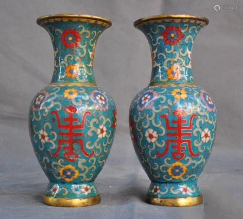 A PAIR BRONZE CLOISONNE VASE QING DY…