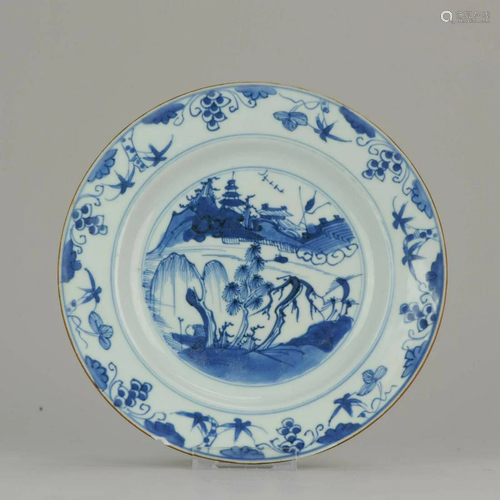 A BLUE & WHITE BOAT PLATE KANGXI PERIOD.