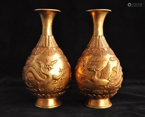 A BRONZE GILT 24KT/GOLD DRAGON PHOE…