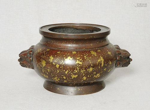 A BRONZE GOLD SPLASH BEAST CENSER QING…