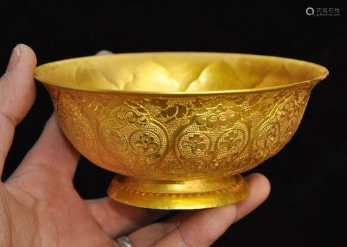 A BRONZE GILT 24KT/GOLD FLOWER BOWL …