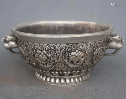 A BRONZE SILVER EIGHT TREASURES BEAST BOWL QING