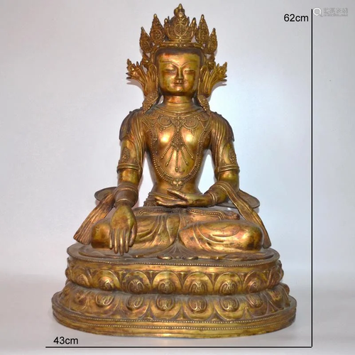 A-RARE GILT BRONZE KWANYIN BUDDHA FIGURE …