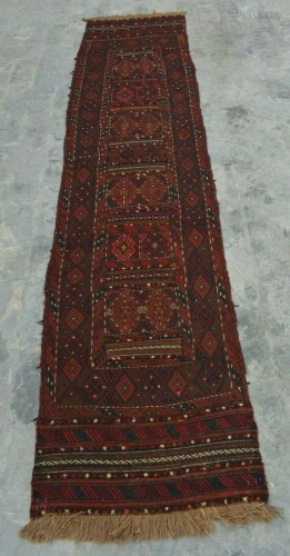 A VINTAGE AFGHANI WOVEN SUMAK KILIM RUNN…