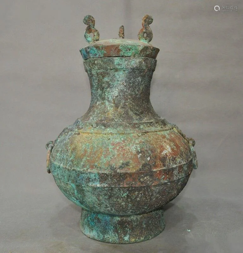 A BRONZE DOUBLE EAR JAR POT MING DYNASTY.