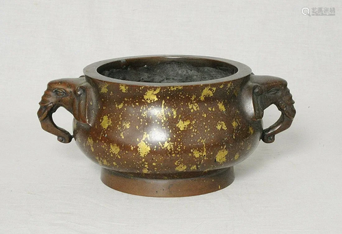 A BRONZE GOLD SPLASH ELEPHANT CENSER Q…