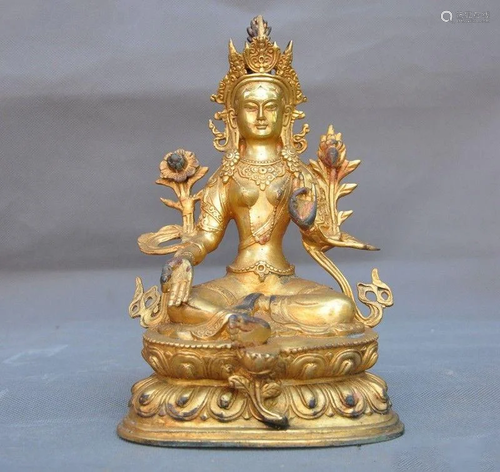 A GILT BRONZE TARA BUDDHA FIGURE QING DYNA…