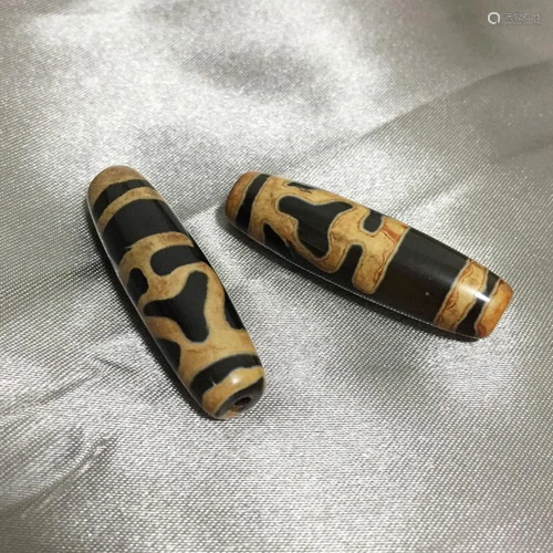 A PAIR NATURAL AGATE BEADS PENDANT QING DYN…