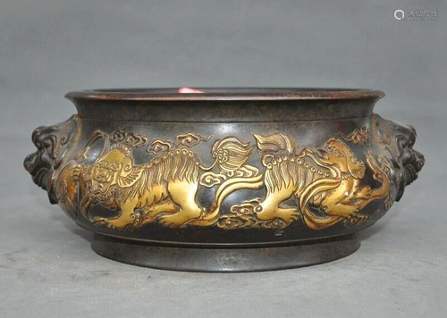 A BRONZE GILT 24KT/GOLD BEAST CENSER …