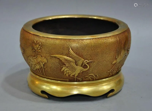 A BRONZE GILT 24KT/GOLD CRANE CENSER …