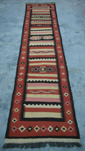 A VINTAGE AFGHANI WOVEN CHOBI KILIM RUNN…