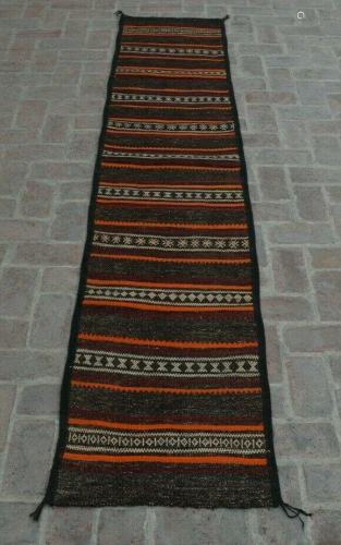 A VINTAGE AFGHANI WOVEN SHIRAZI KILIM RUN…