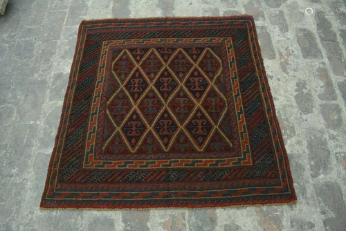 A VINTAGE AFGHANI WOVEN MISHWANI RUG.