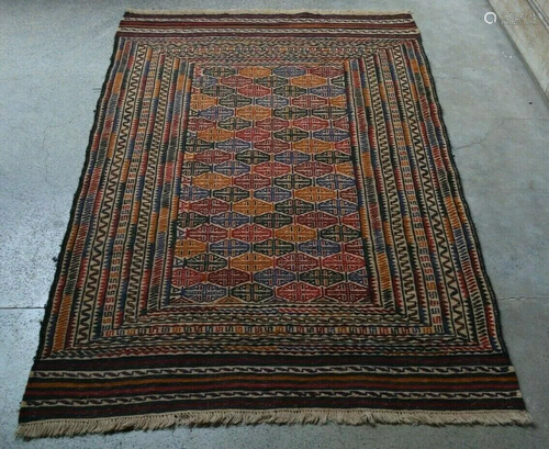 A VINTAGE AFGHANI WOVEN SUZANI KILIM.