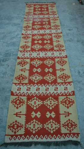 A VINTAGE AFGHANI WOVEN CHOBI KILIM RUNN…