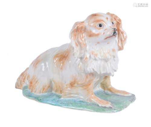 A Derby porcelain model of a Bolognese terrier in the Meissen style