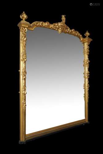 A Scottish Baronial carved giltwood overmantel mirror