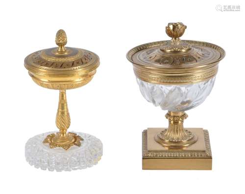 A fine Empire gilt bronze mounted glass encrier modelled as a brûle parfum