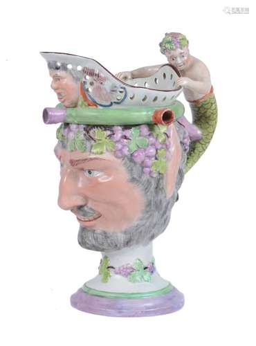 A Staffordshire pearlware Bacchus puzzle jug