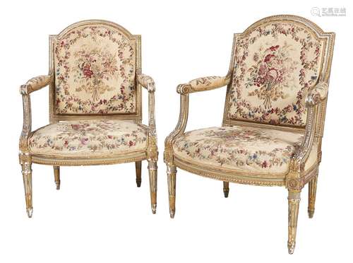 A suite of giltwood and painted seat furniture in Louis XV style