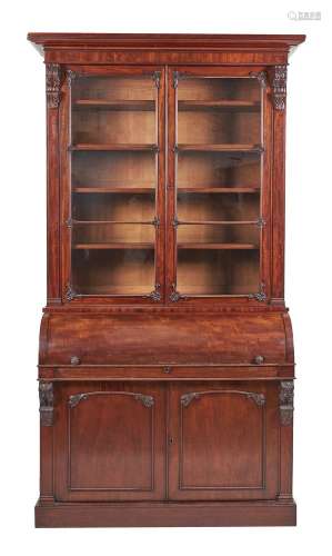 A William IV mahogany secretaire bookcase