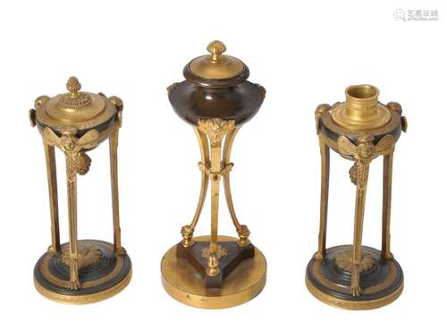 A pair of Louis Philippe gilt and patinated bronze cassolettes