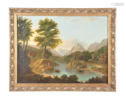 Continental School (late 18th century)A pair of river landscapes with figures boating