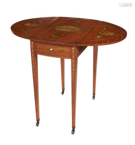 ϒ A Sheraton Revival satinwood and tulipwood banded Pembroke table