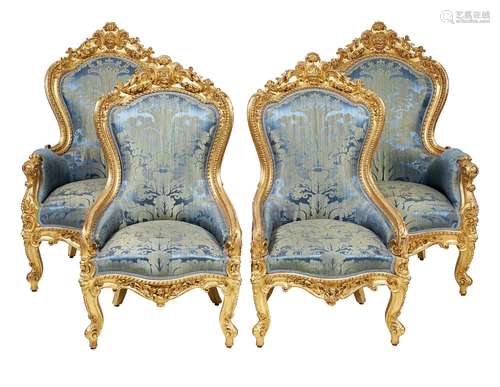 A French carved giltwood and composition salon suite in Louis XV style