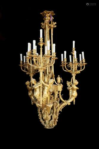A large and impressive gilt bronze chandelier in Louis XVI taste