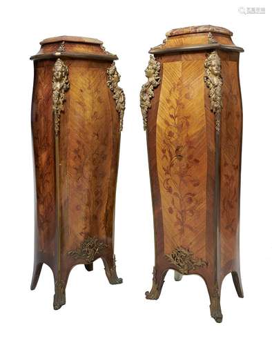 ϒ A pair of French Kingwood and gilt metal mounted pedestals