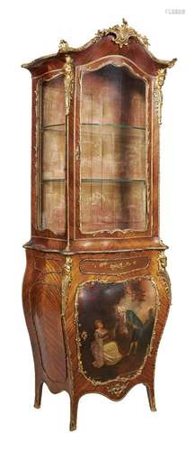 ϒ A Kingwood gilt metal mounted and Vernis Martin decorated vitrine