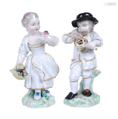 A pair of Derby figures of children emblematic of Winter and Spring from a series of the Four Season