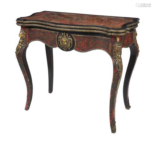 ϒ A Napoleon III ebonised, tortoiseshell 'Boulle' inlaid, and gilt metal mounted card table