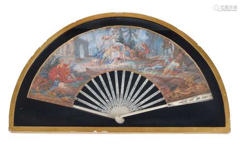 ϒ A French or Italian gouache paper and ivory mounted fan