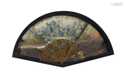 A Continental, probably French, paper and horn mounted fan