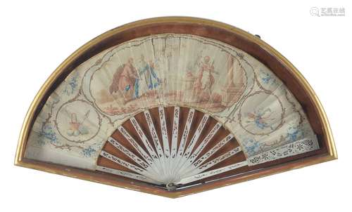 A Continental, probably French, paper and bone mounted fan in Historicist taste