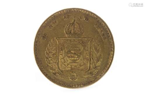 A BRAZILIAN GOLD 20,000 REIS COIN, 1851