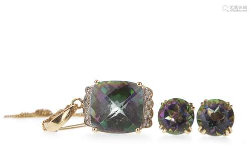 A MYSTIC TOPAZ PENDANT AND EARRING SET