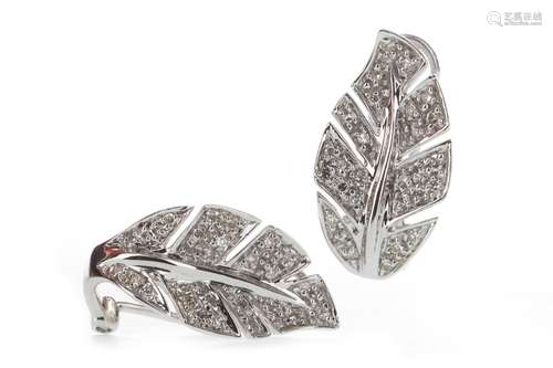 A PAIR OF DIAMOND SET LEAF EARRINGS