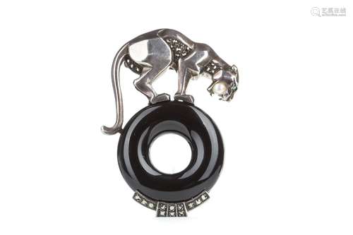 SILVER ONYX PANTHER BROOCH