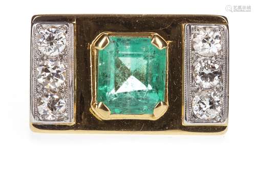 AN EMERALD AND DIAMOND RING