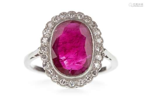 A CERTIFICATED EDWARDIAN RED GEM AND DIAMOND RING